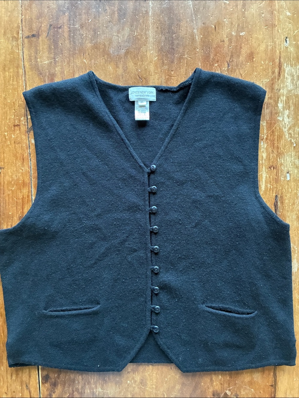 Vintage Jones New York Black Knit Button Front Vest - Size M - 90s